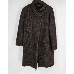 Eileen Fisher Wool Alpaca Blend Snap Front Long Coat Hi Collar Brown Gray XS